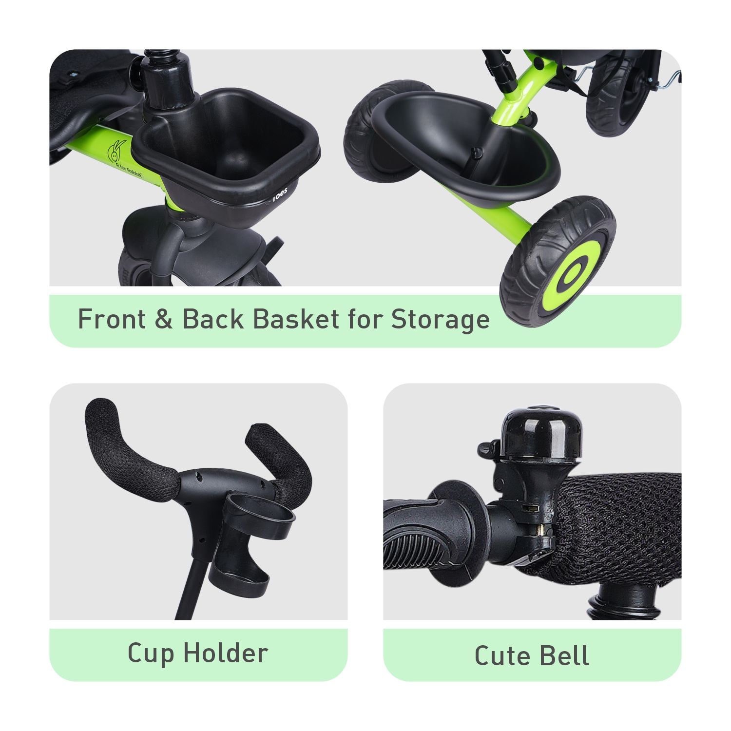R for Rabbit Tiny Toes T20 Ace Tricycle - 2 In 1, EVA Wheels, Adjustable Parental Control, Cup Holder Green