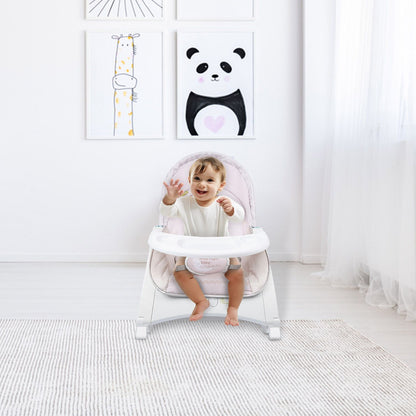 R for Rabbit 3 In 1 Rock N Play Rocker - Adjustable Backrest Recline, Detachable Toy Bar, Soothing Music & Vibration Cream Grey