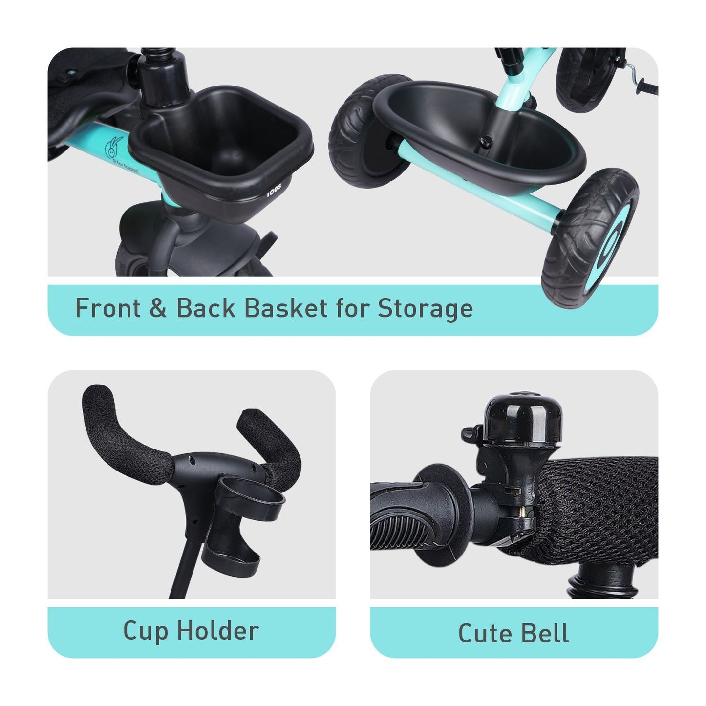 R for Rabbit Tiny Toes T20 Ace Tricycle - 2 in 1, EVA Wheels, Adjustable Parental Control, Cup Holder Lake Blue