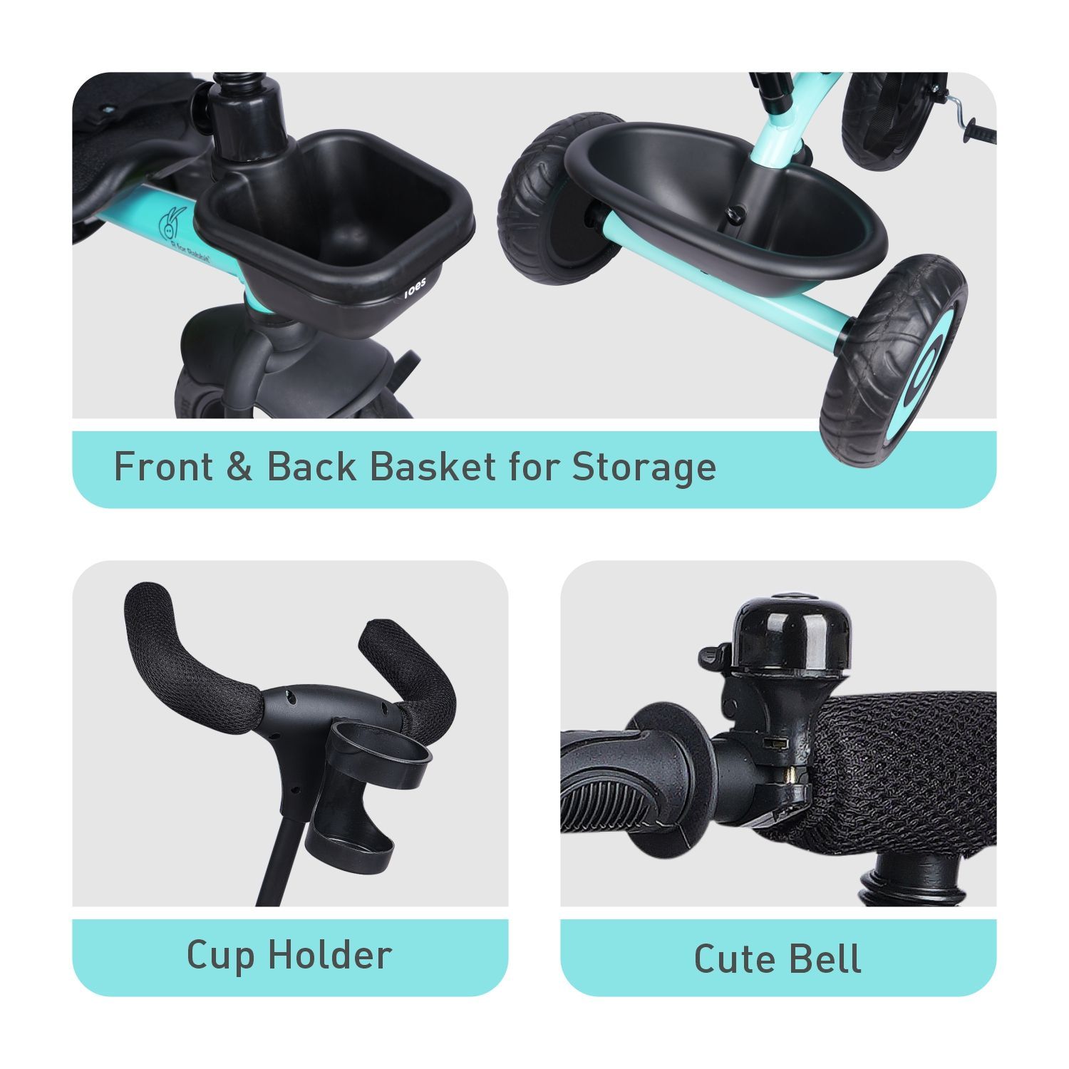 R for Rabbit Tiny Toes T20 Ace Tricycle - 2 in 1, EVA Wheels, Adjustable Parental Control, Cup Holder Lake Blue