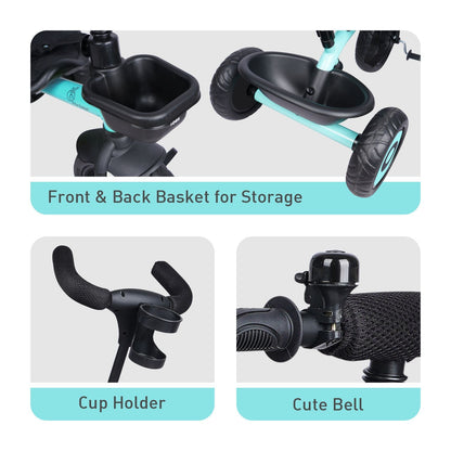 R for Rabbit Tiny Toes T20 Ace Tricycle - 2 in 1, EVA Wheels, Adjustable Parental Control, Cup Holder Lake Blue