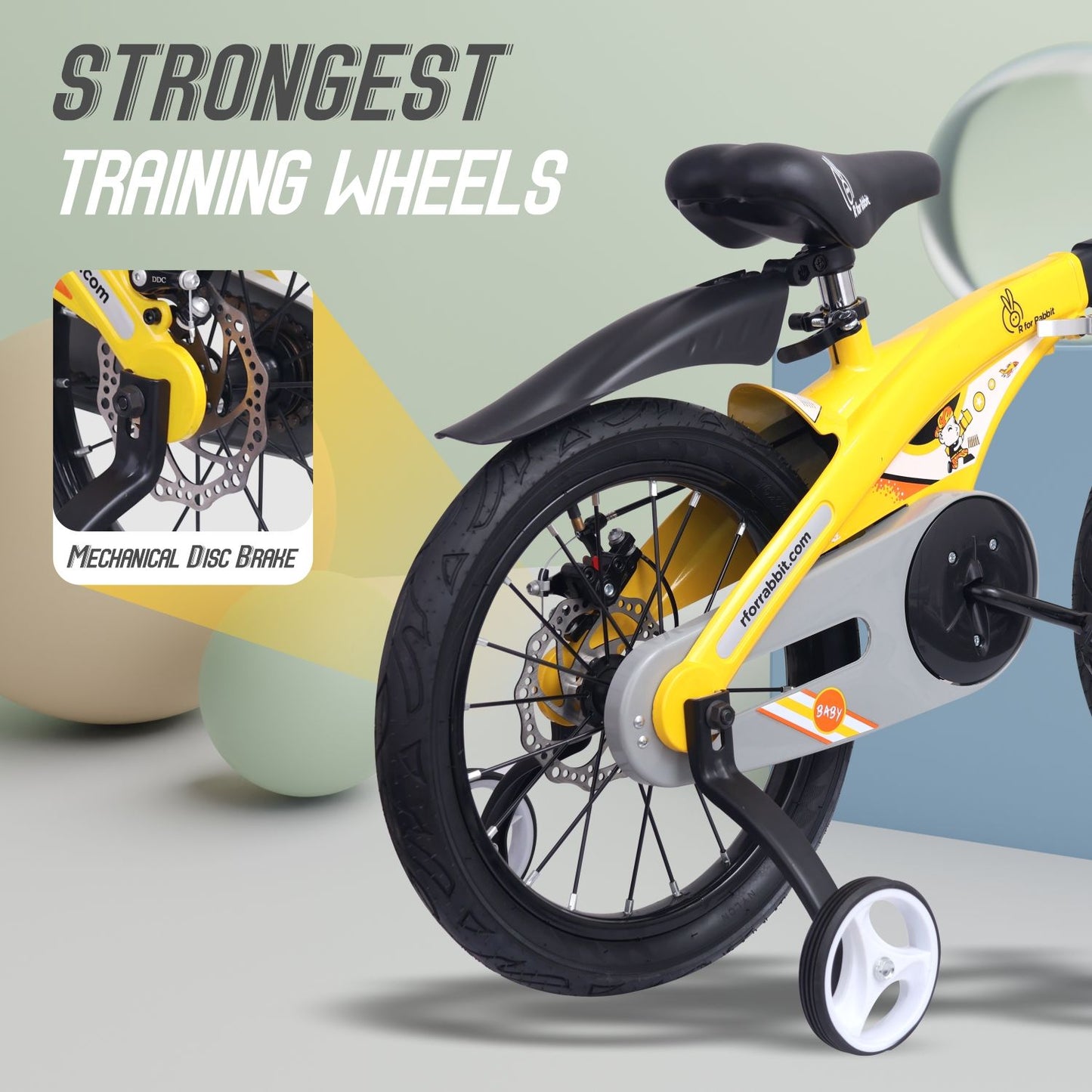 R for Rabbit Tiny Toes Jazz 14T Bicycle - Adjustable Structure, Seat & Handlebar, 90% Installed Yellow