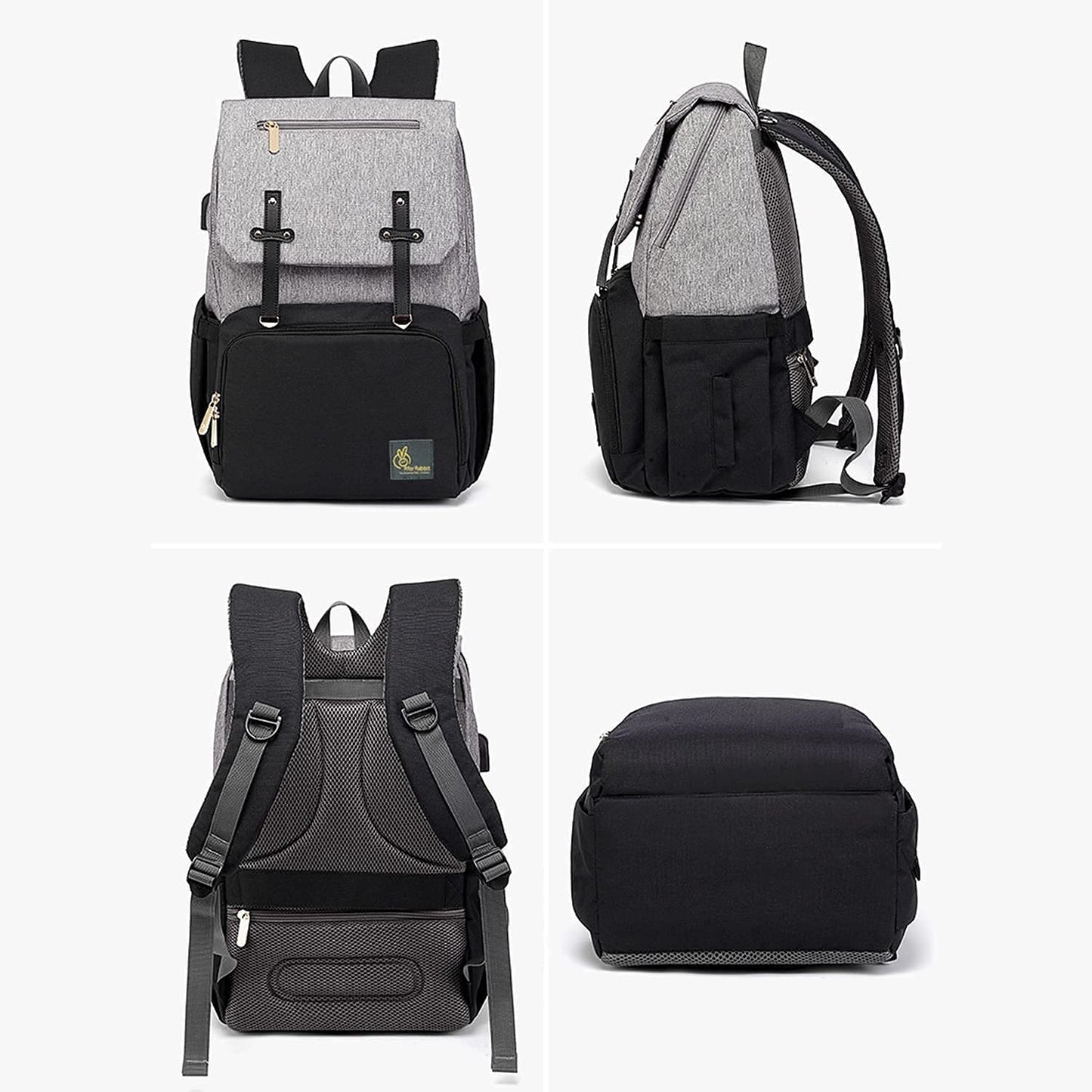 R for Rabbit Caramello Smart Diaper Bags For Mother With High-Quality Water-Resistant Material Grey Black