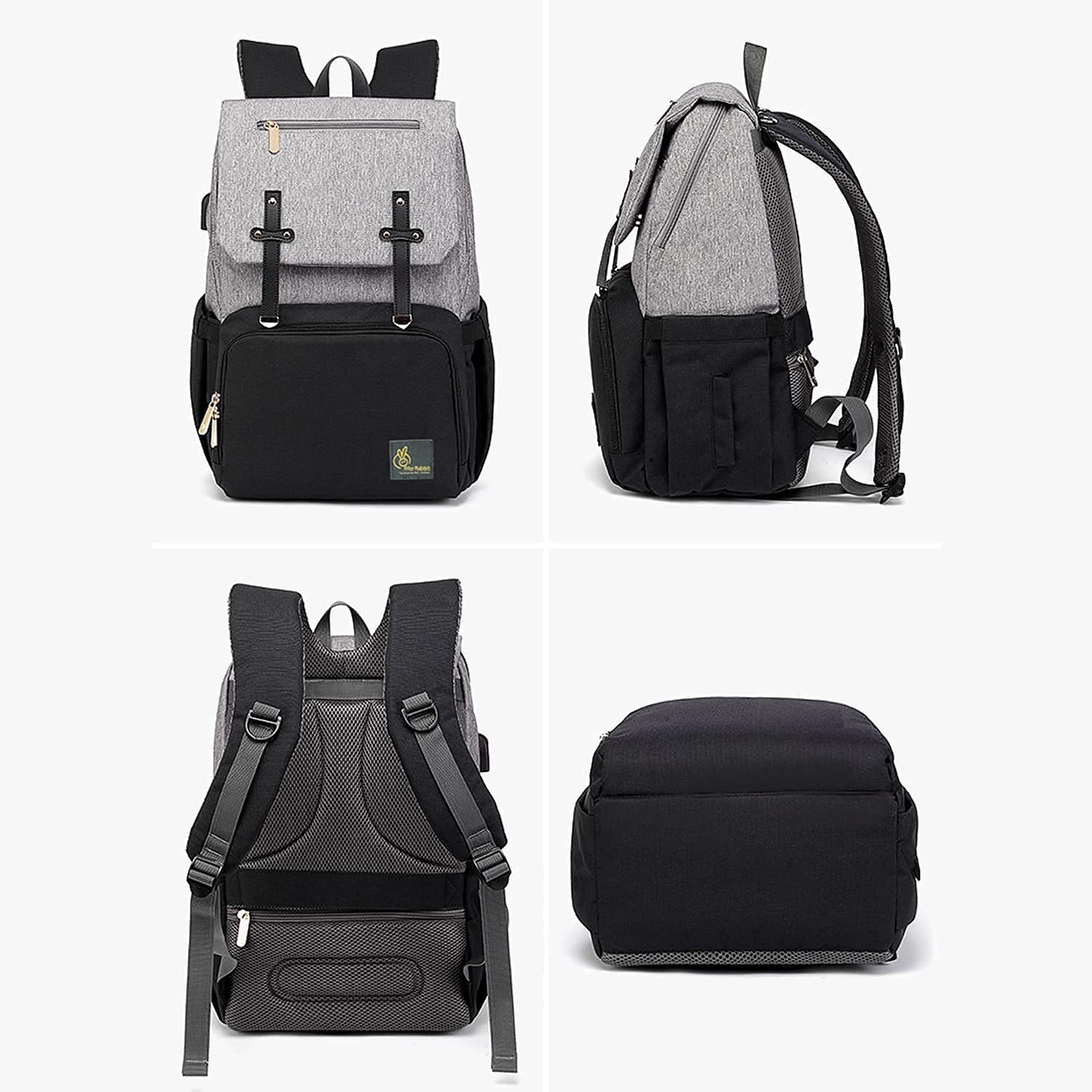 R for Rabbit Caramello Smart Diaper Bags For Mother With High-Quality Water-Resistant Material Grey Black