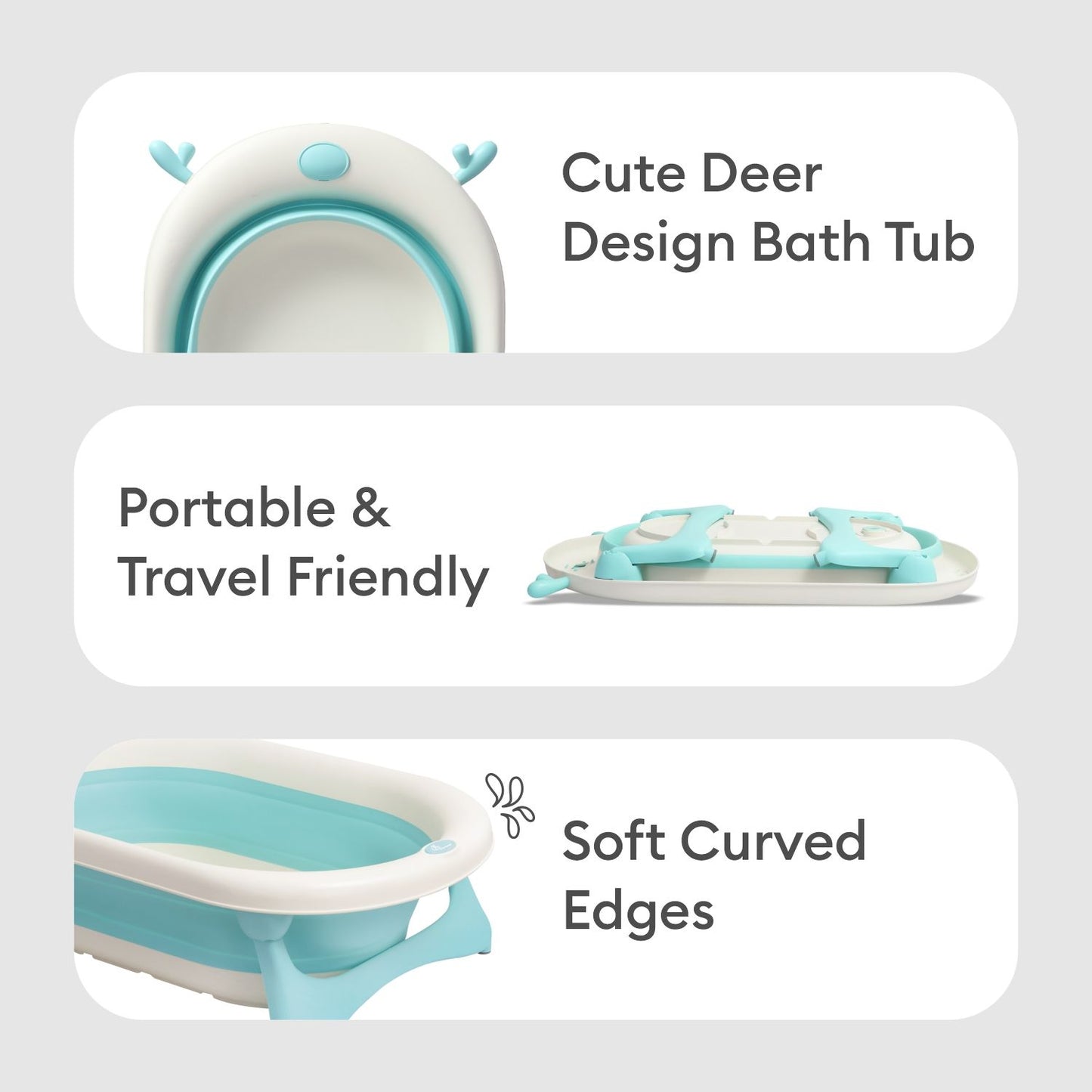 R for Rabbit Bubble Double Aqua Baby Bath Tub Compact Fold & Portable Blue