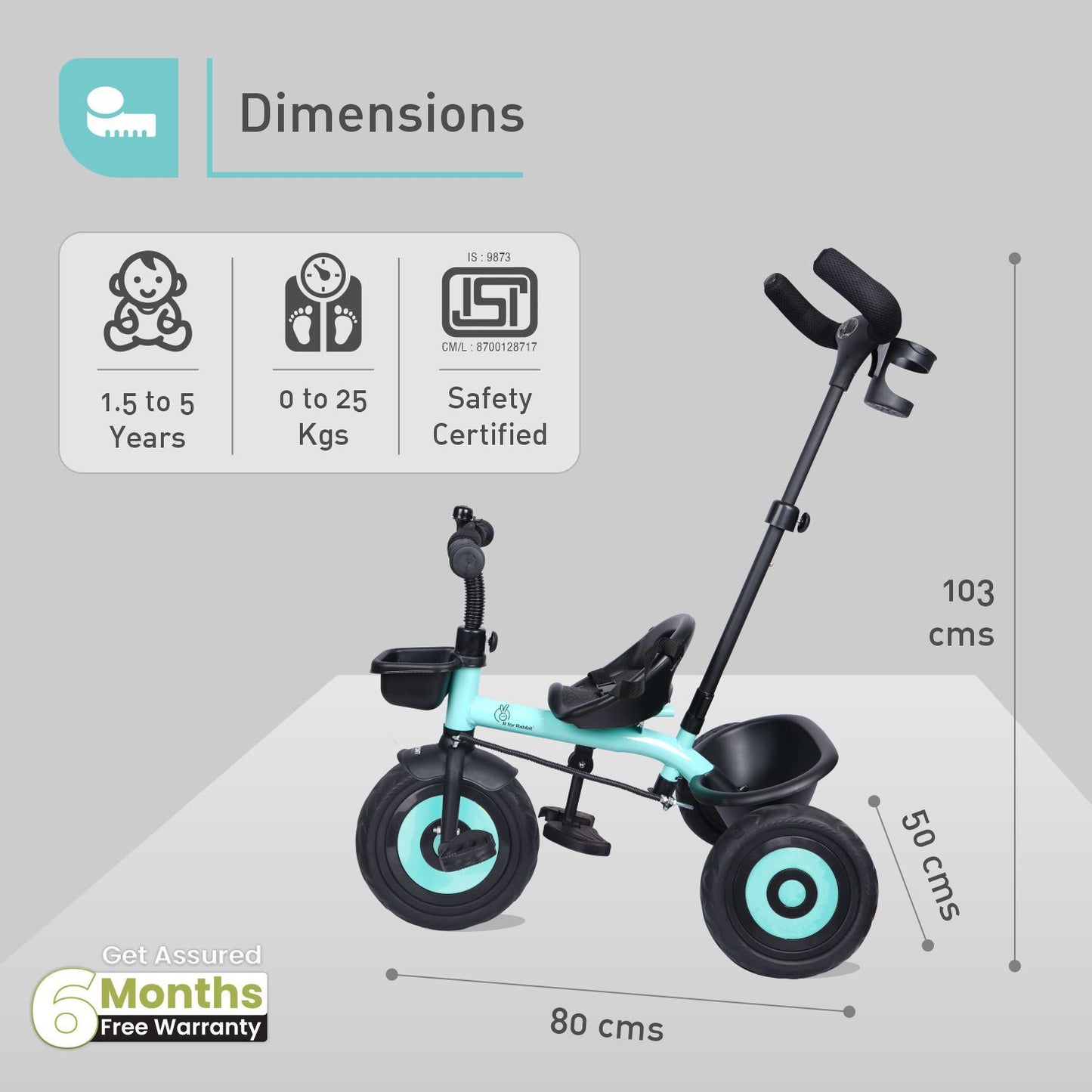 R for Rabbit Tiny Toes T20 Ace Tricycle - 2 in 1, EVA Wheels, Adjustable Parental Control, Cup Holder Lake Blue