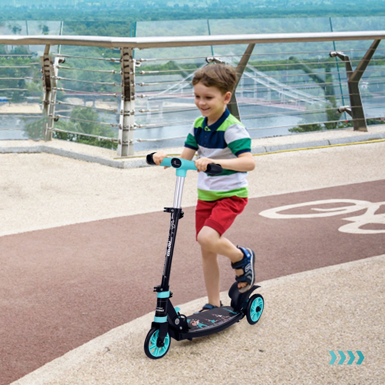 R for Rabbit Road Runner Drift Scooter - Metal Body, 3 Level Height Adjustment, Anti Slip Deck Lake Blue