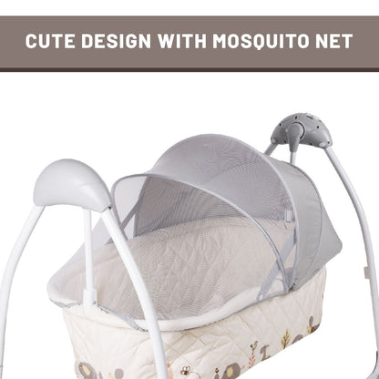 R for Rabbit Lullabies Cradle - Auto Swing With Remote Control, 16 In-Built Soothing Music Tunes, Mosquito Net Baby Cradle Cream