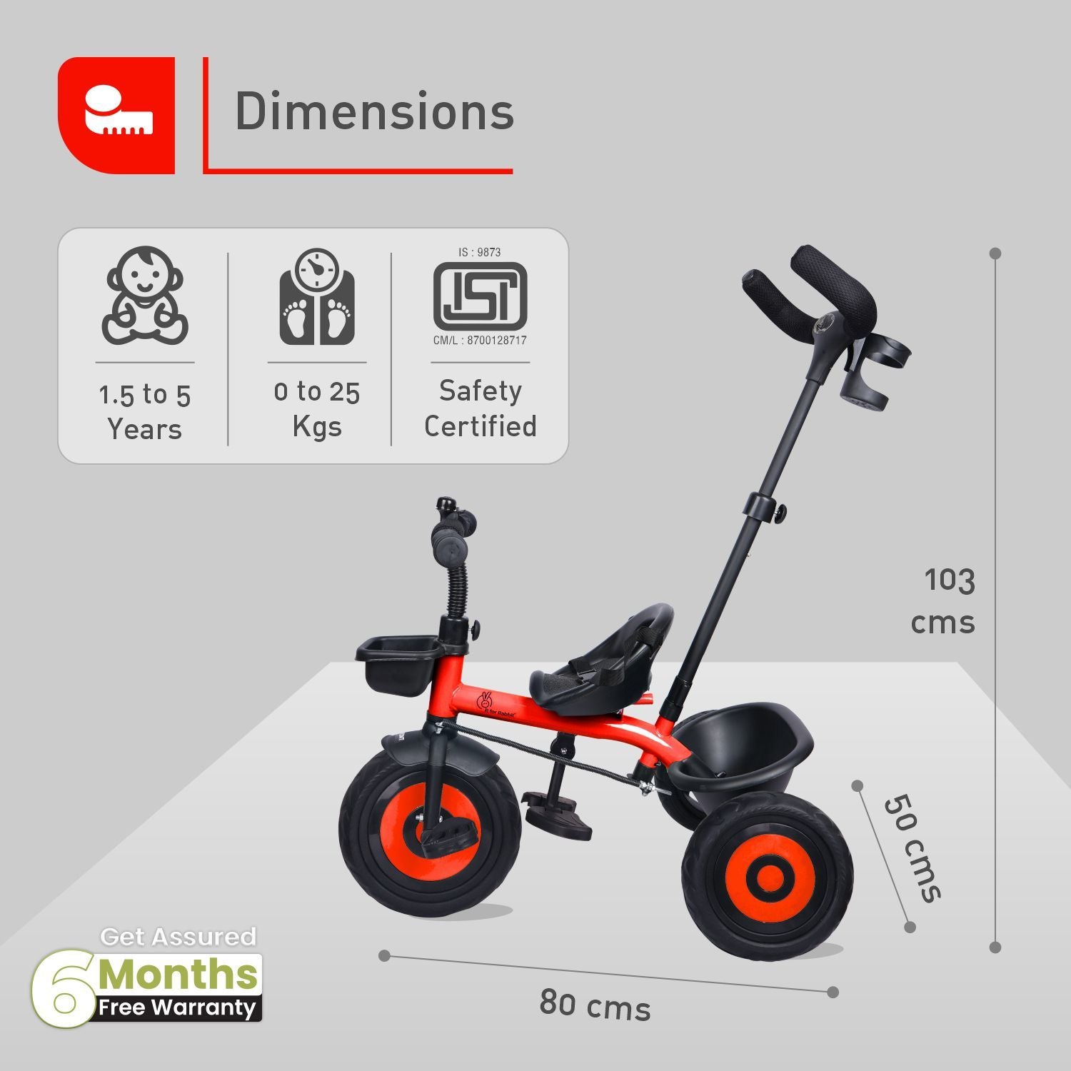 R for Rabbit Tiny Toes T20 Plus Tricycle - 2 In 1, Rubber Wheels, Adjustable Parental Control, Cup Holder Red