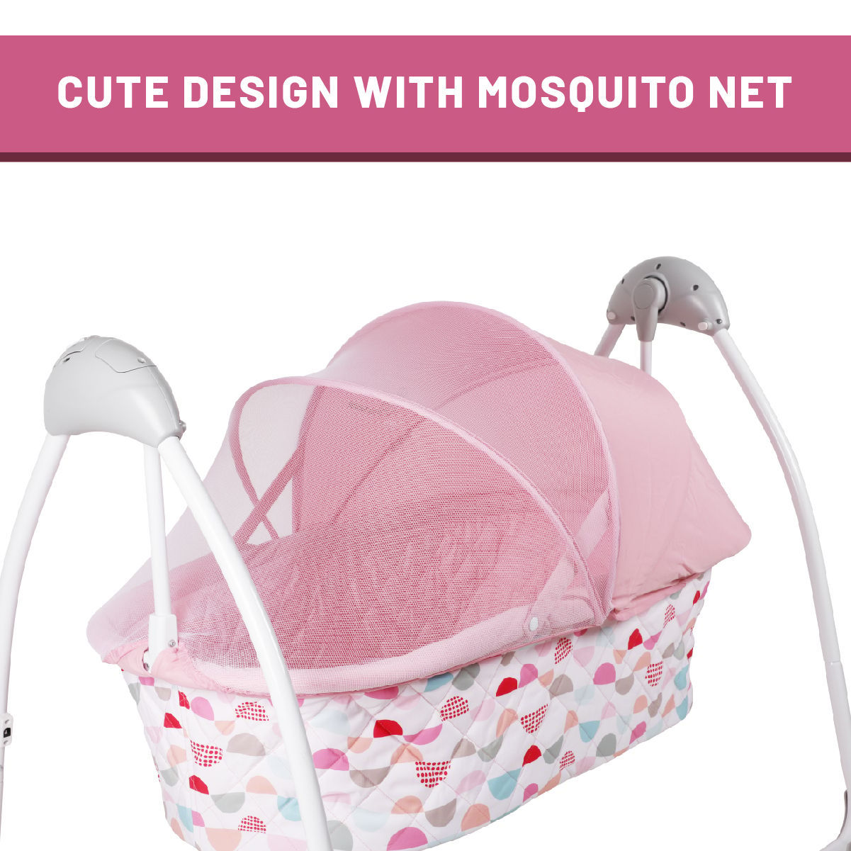 R for Rabbit Lullabies Cradle - Auto Swing With Remote Control, 16 In-Built Soothing Music Tunes, Mosquito Net Baby Cradle Pink