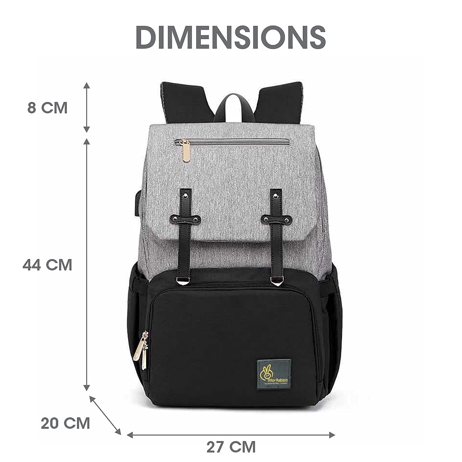 R for Rabbit Caramello Smart Diaper Bags For Mother With High-Quality Water-Resistant Material Grey Black
