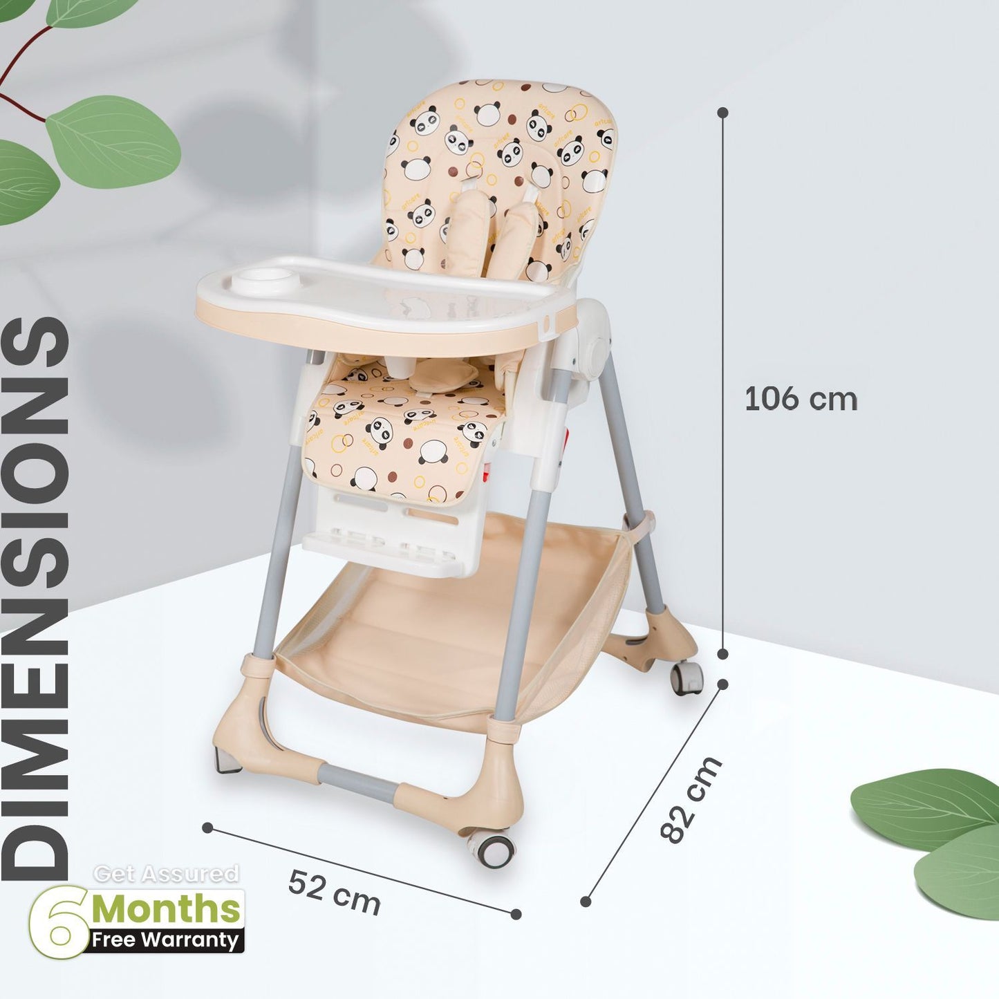 R for Rabbit Marshmallow High Chair - 7 Level Height Adjustment, 3 Recline Modes, Adjustable & Removable Double Meal Tray Beige