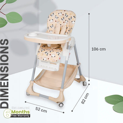 R for Rabbit Marshmallow High Chair - 7 Level Height Adjustment, 3 Recline Modes, Adjustable & Removable Double Meal Tray Beige