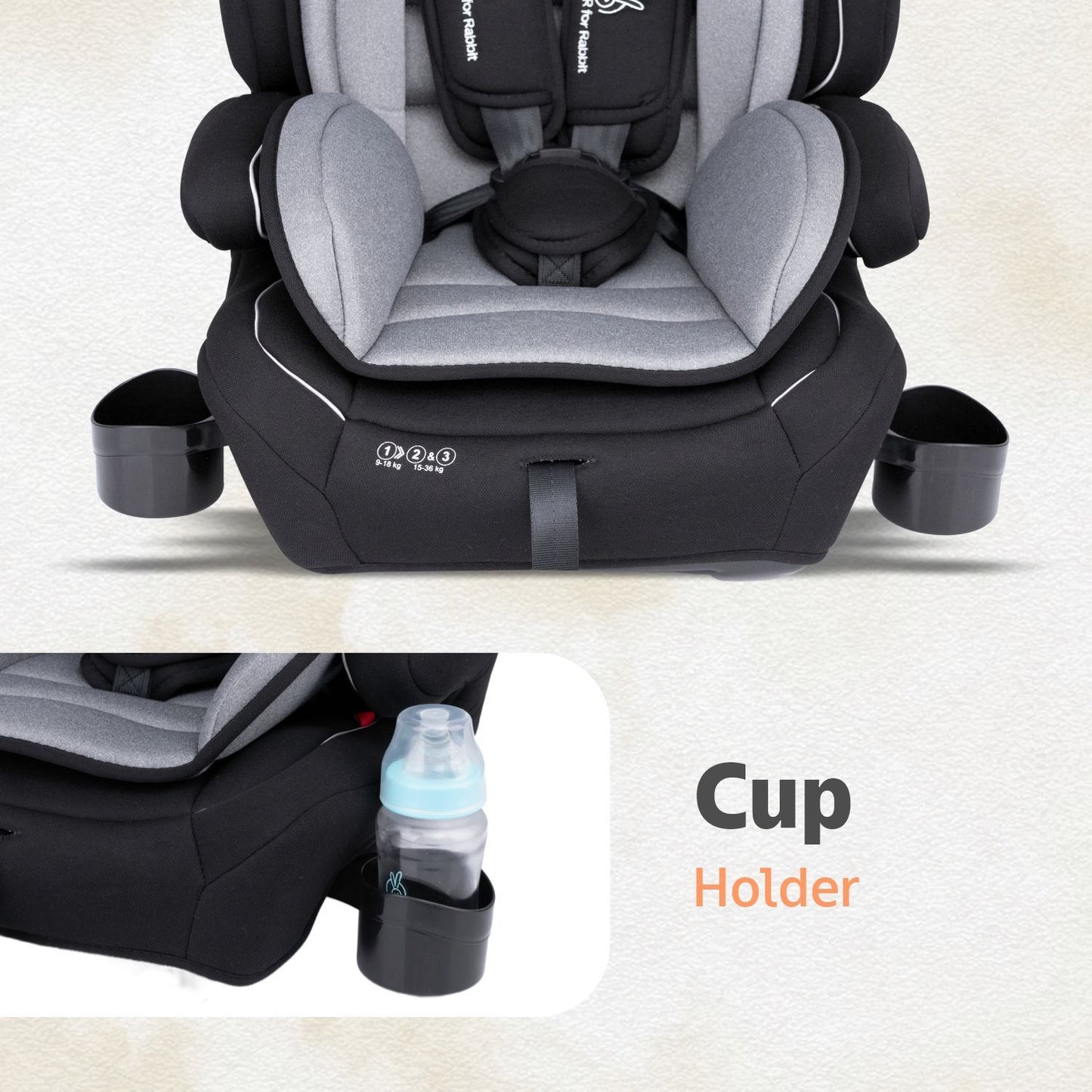 R for Rabbit Jumping Jack Grand Car Seat for 0 to 12 Years Black Grey