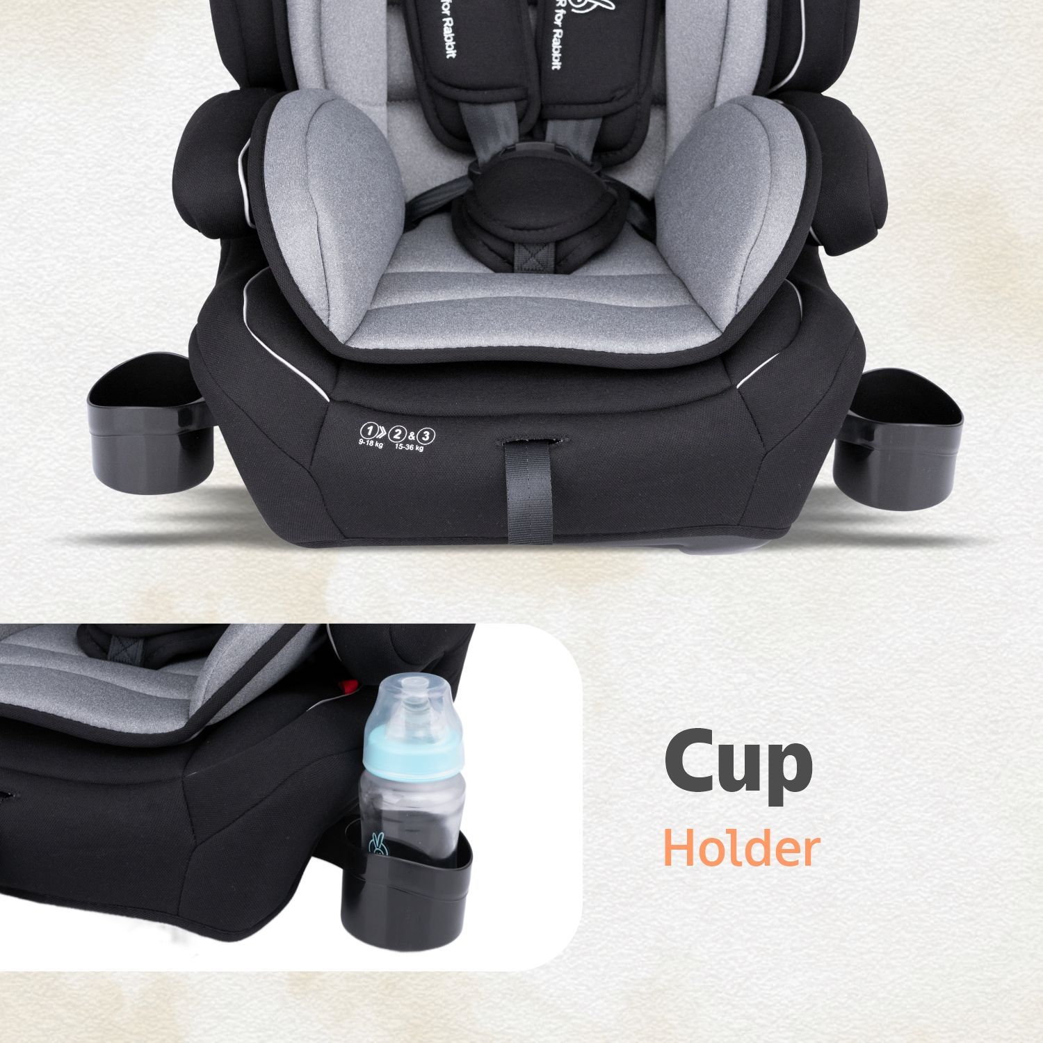 R for Rabbit Jumping Jack Grand Car Seat for 0 to 12 Years Black Grey