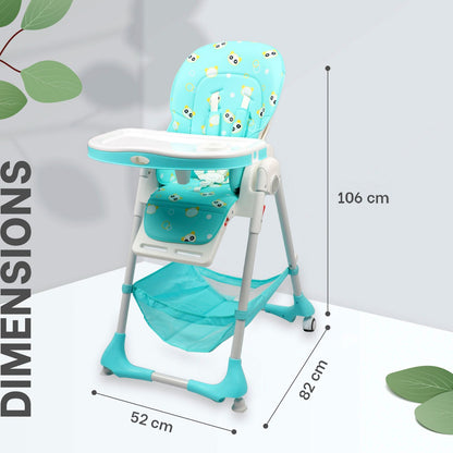 R for Rabbit Marshmallow High Chair - 7 Level Height Adjustment, 3 Recline Modes, Adjustable & Removable Double Meal Tray Green