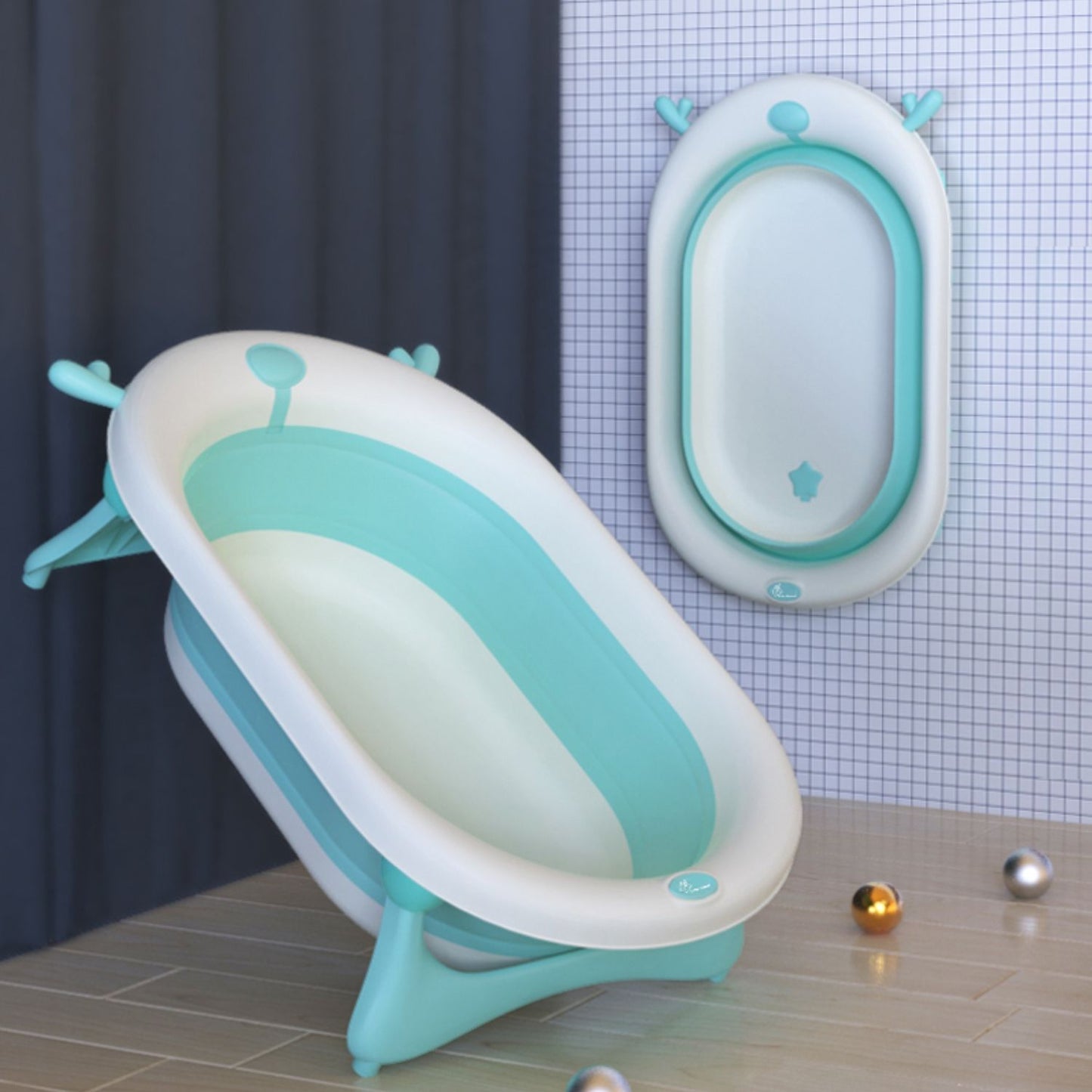 R for Rabbit Bubble Double Aqua Baby Bath Tub Compact Fold & Portable Blue