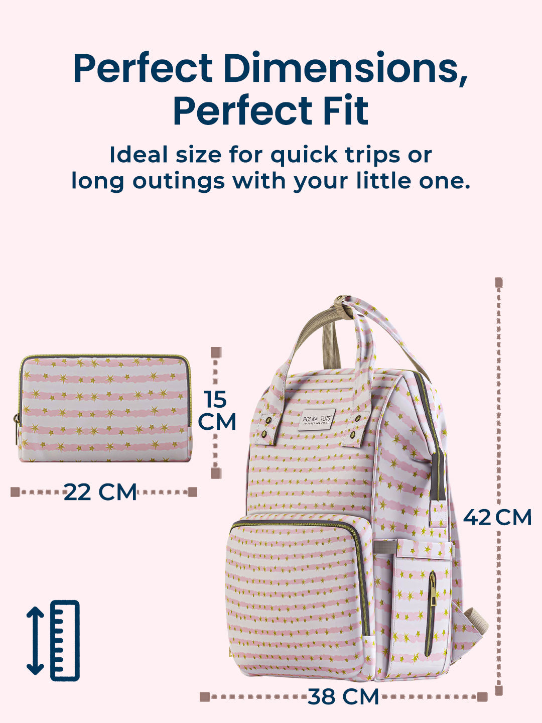 Polka Tots Stylish Multifunctional Rainbow Diaper Bag For Mothers Travel With Pouch  - Peach