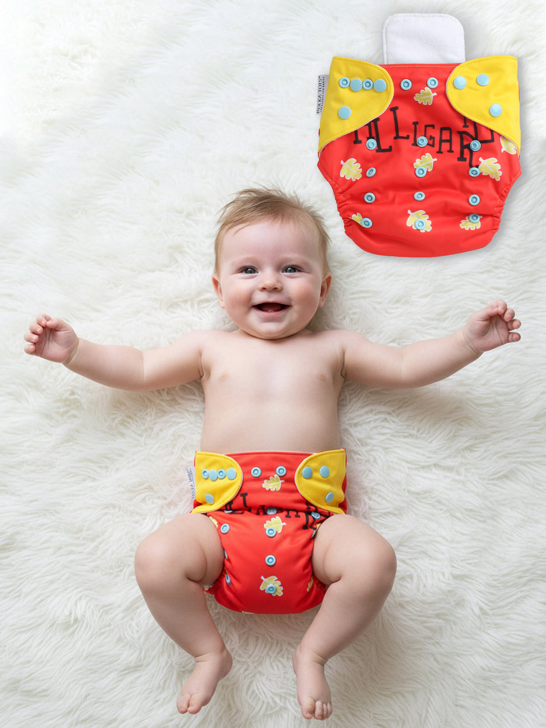 Polka Tots  Reusable & Washable Fleece Cloth Diapers with 1 Liner, Dinosaur Print
