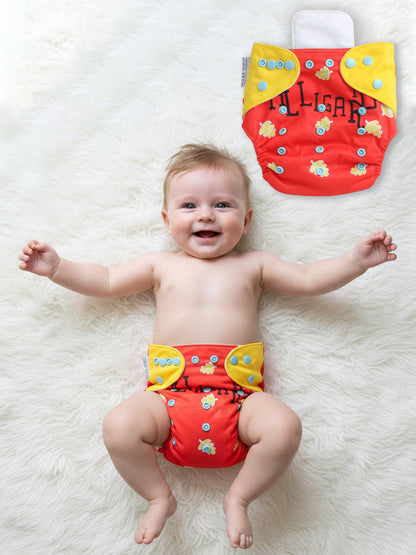 Polka Tots  Reusable & Washable Fleece Cloth Diapers with 1 Liner, Dinosaur Print