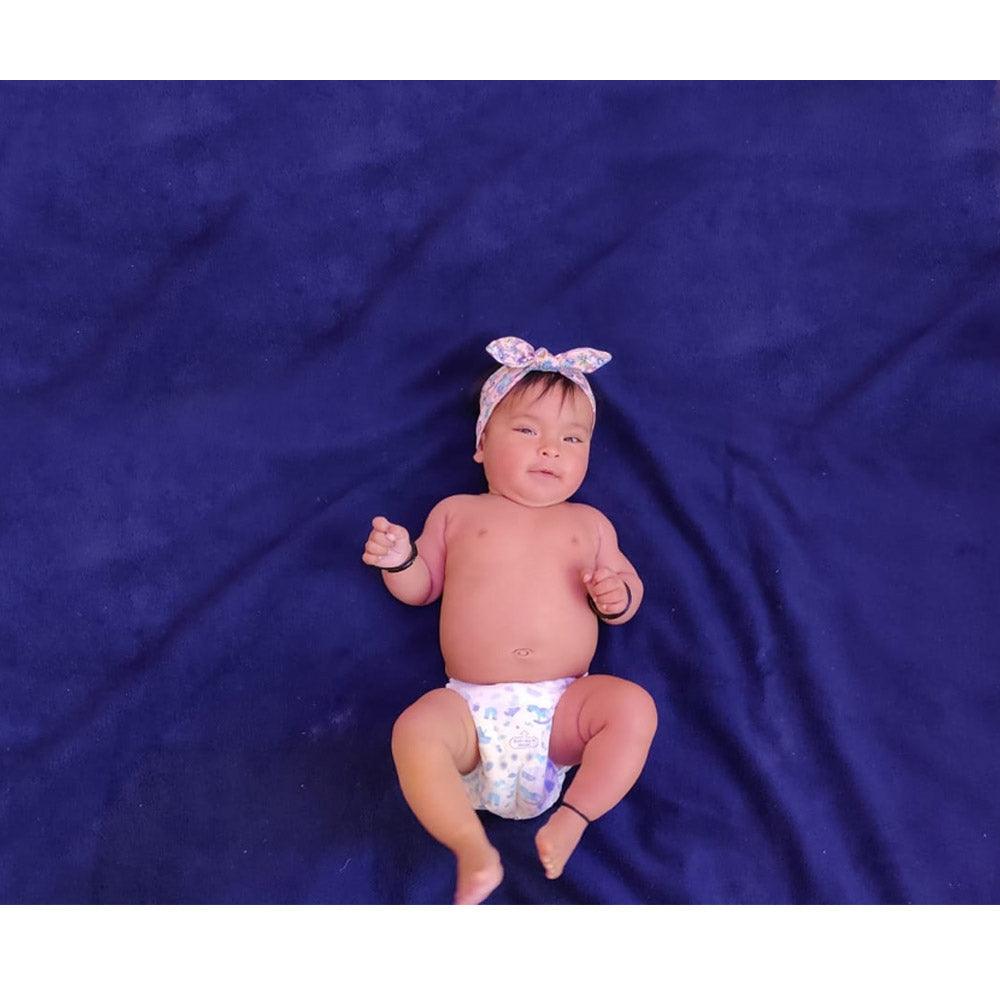 Polka Tots Velvet Indigo Blue Pink Waterproof & Reusable Baby Bed Protector Absorbent Mat Dry Sheet (Small)
