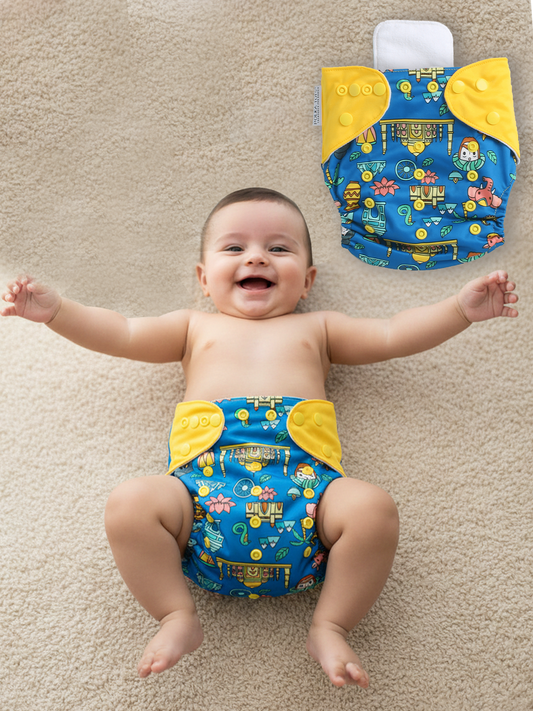Polka Tots  Reusable & Washable Fleece Cloth Diapers with 1 Liner, Traditional Print