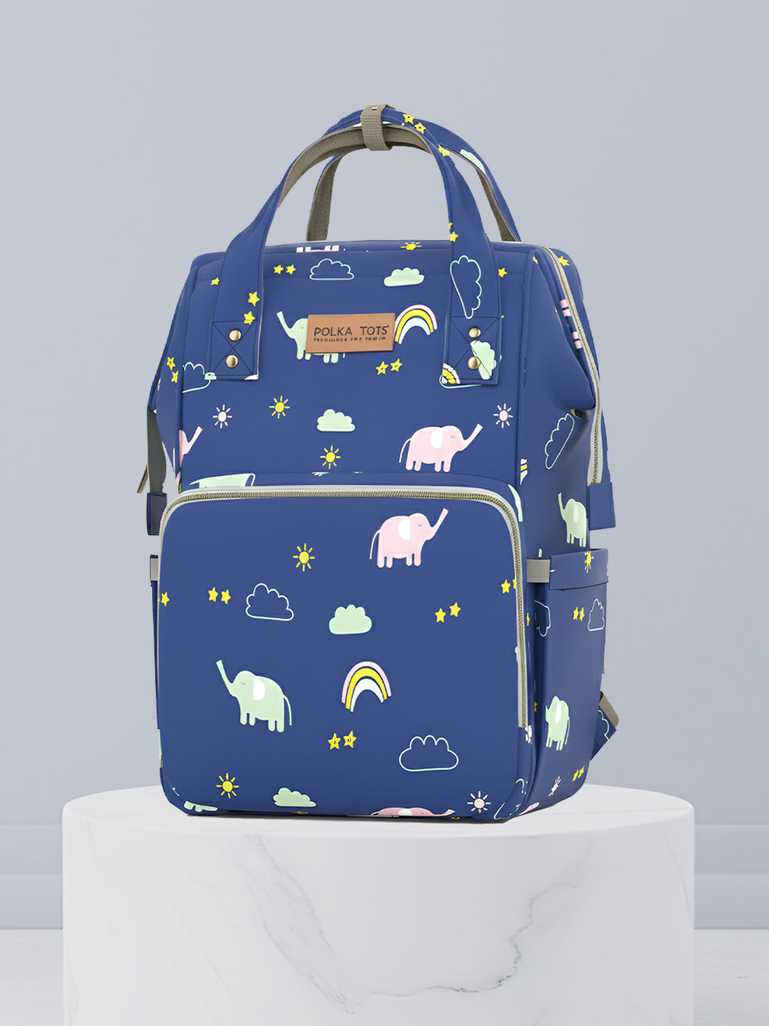 Polka Tots Diaper Bag Large Capacity With 17 Pockets For Moms & Dads- Blue