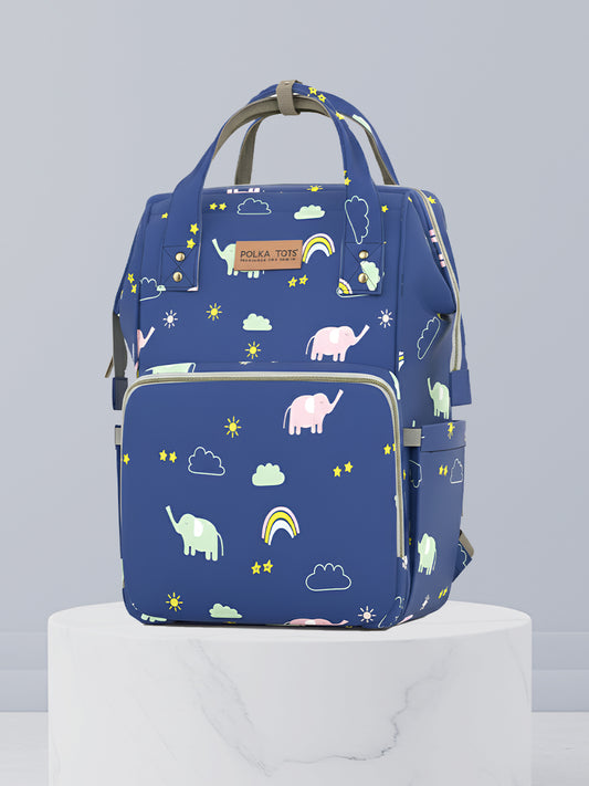 Polka Tots Diaper Bag Large Capacity With 17 Pockets For Moms & Dads- Blue