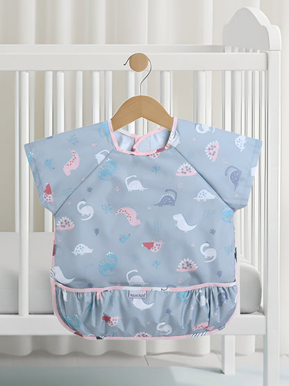 Polka Tots Waterproof Half Sleeves Apron Feeding Bibs for Baby Dino Print