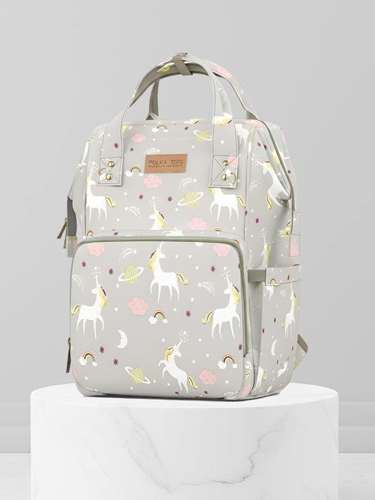 Polka Tots Diaper Bag Large Capacity With 17 Pockets For Moms & Dads - Unicorn