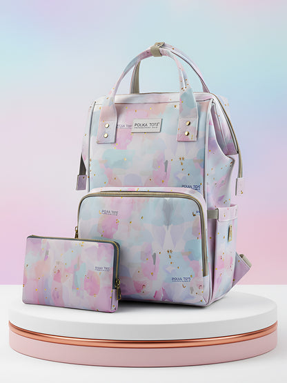 Polka Tots Stylish Multifunctional Rainbow Diaper Bag For Mothers Travel With Pouch  - Pink