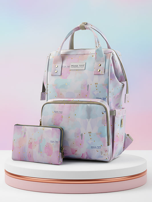 Polka Tots Stylish Multifunctional Rainbow Diaper Bag For Mothers Travel With Pouch  - Pink