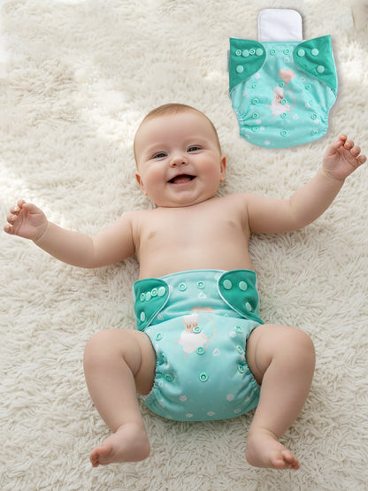 Polka Tots  Reusable & Washable Fleece Cloth Diapers with 1 Liner, Sheep Print