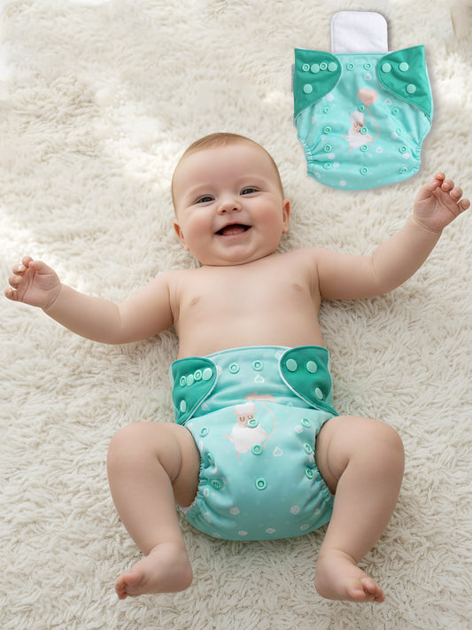 Polka Tots  Reusable & Washable Fleece Cloth Diapers with 1 Liner, Sheep Print