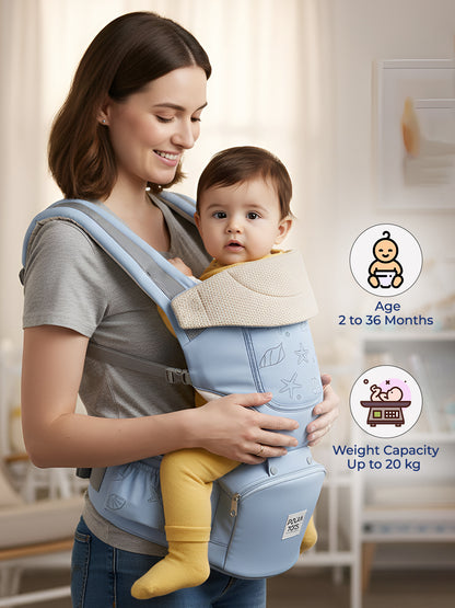Polka Tots 6 in 1 Blue Baby Carrier with Detachable Hip Seat