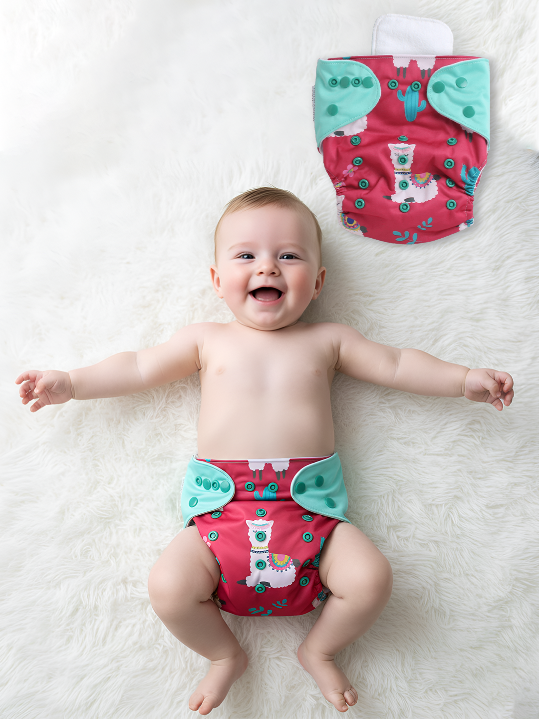 Polka Tots  Reusable & Washable Fleece Cloth Diapers with 1 Liner, Llama Print