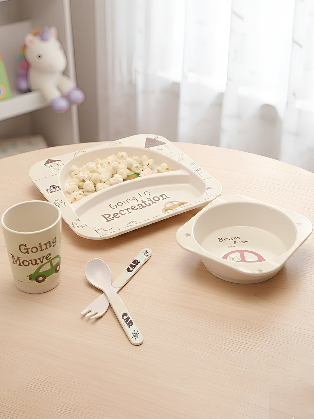 Polka Tots Eco Friendly 5 Pc Bamboo Fiber Dinner Set For Toddler (Car)