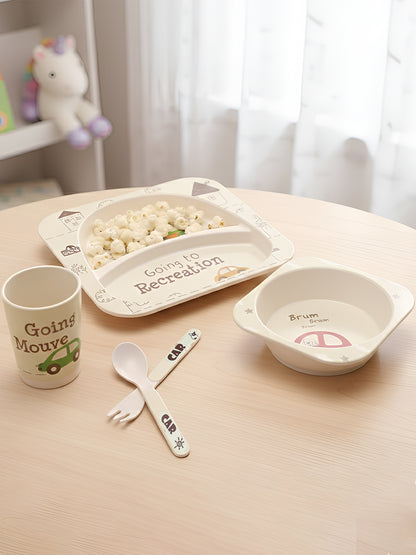 Polka Tots Eco Friendly 5 Pc Bamboo Fiber Dinner Set For Toddler (Car)
