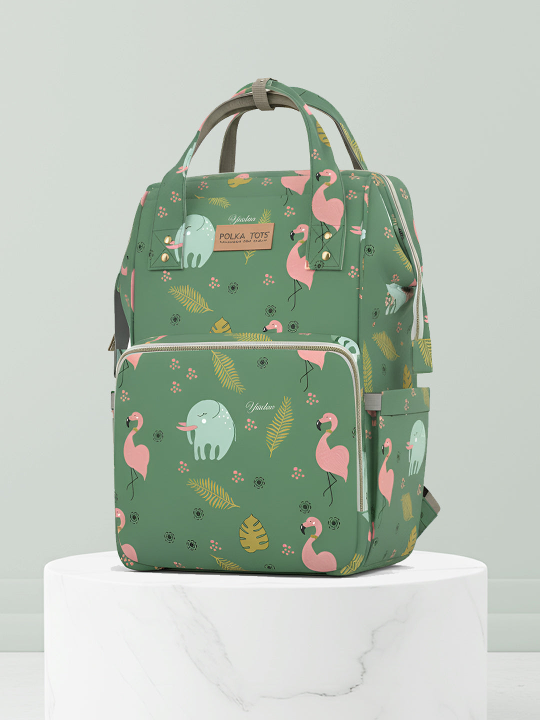 Polka Tots Diaper Bag Large Capacity With 17 Pockets For Moms & Dads- Flamingo