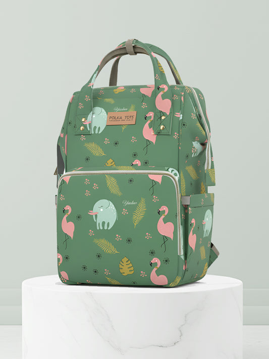 Polka Tots Diaper Bag Large Capacity With 17 Pockets For Moms & Dads- Flamingo