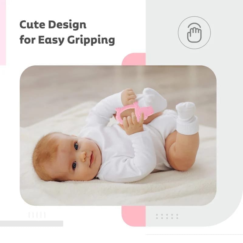 R for Rabbit Tiny Bites Safari -  Cute Baby Silicone Teether - Hippo Pink