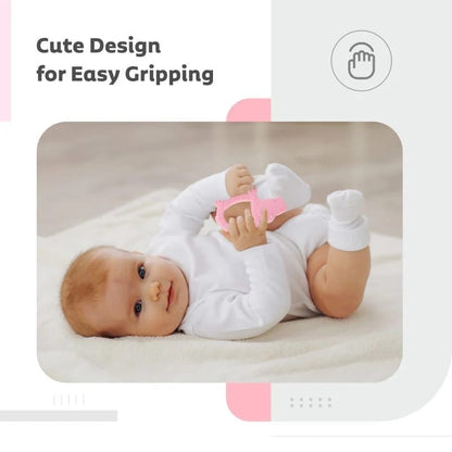 R for Rabbit Tiny Bites Safari -  Cute Baby Silicone Teether - Hippo Pink