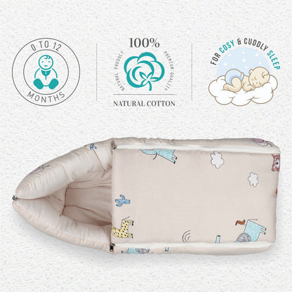 R for Rabbit Snuggy Baby Bed - Easy To Carry, Convertible, High Quality Zip, 100% Natural Cotton Tan Brown