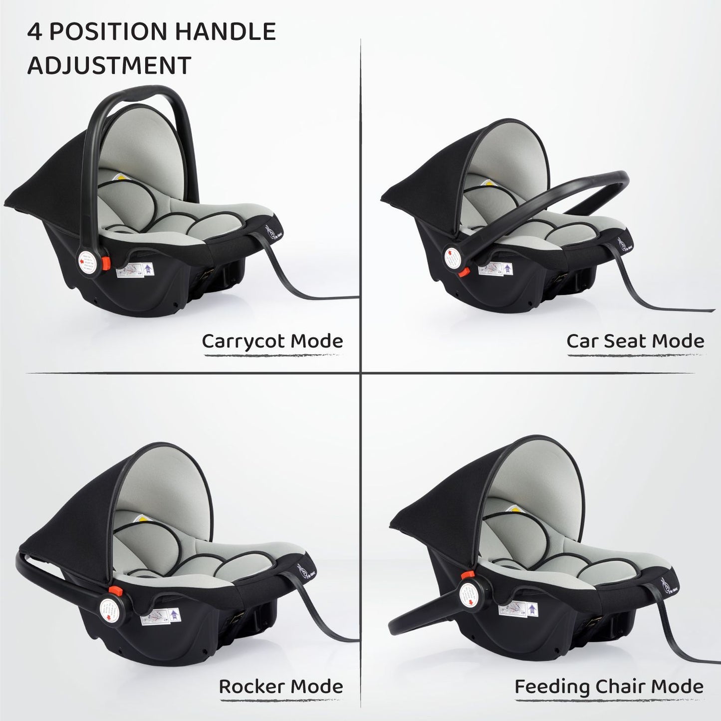 R for Rabbit Picaboo 4 in 1 Multipurpose Car Seat Cum Carry Cot Black Grey