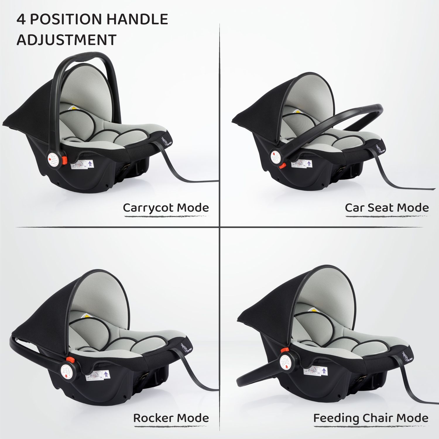 R for Rabbit Picaboo 4 in 1 Multipurpose Car Seat Cum Carry Cot Black Grey