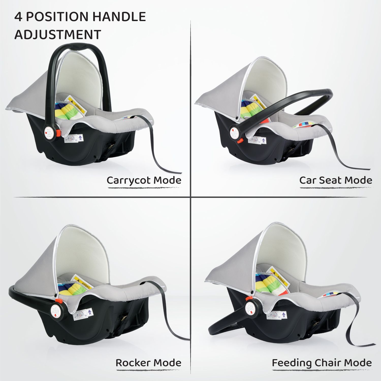 R for Rabbit Picaboo 4 In 1 Multipurpose Baby Carry Cot Cum Car Seat Rainbow