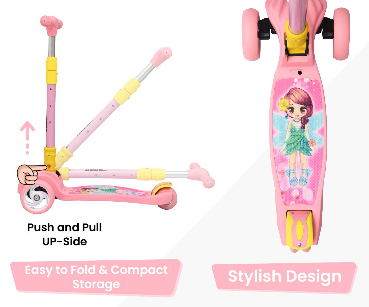 R for Rabbit Road Runner Scooter - PU LED Wheels, 4 Level Height Adjustment, Anti Slip Deck Pink