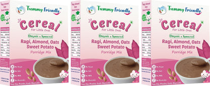 TummyFriendly Foods Organic Sprouted Ragi, Almond,Oats, SweetPotato Prdge Mix|600g, (200g each pack)