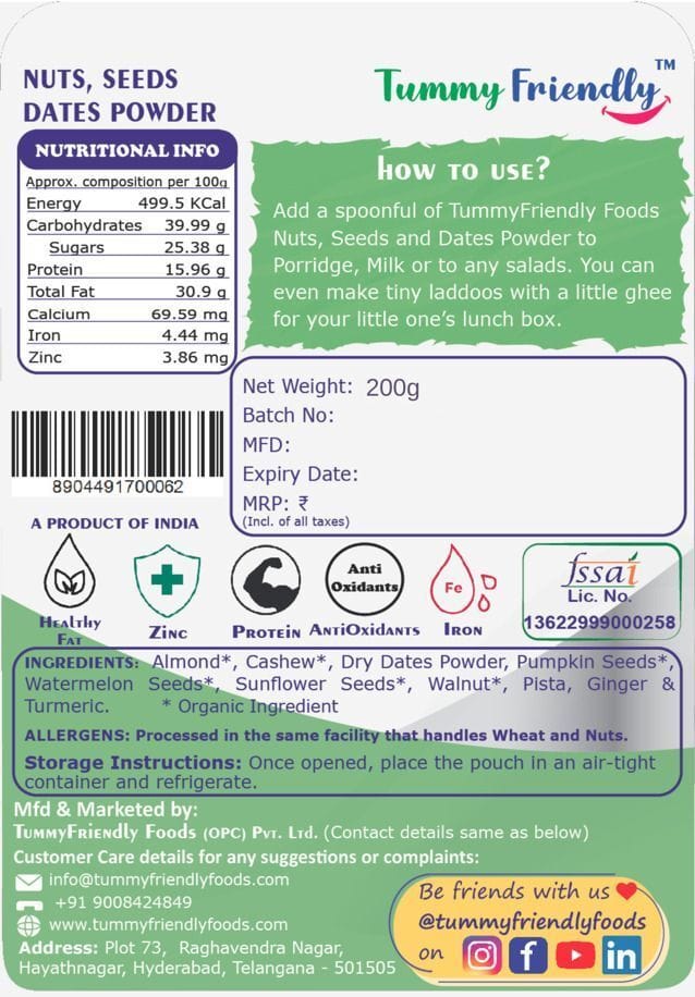 TummyFriendly Foods Premium Nuts, Seeds and Dates Powder | Dry Fruits Powder Baby (100g each pack)