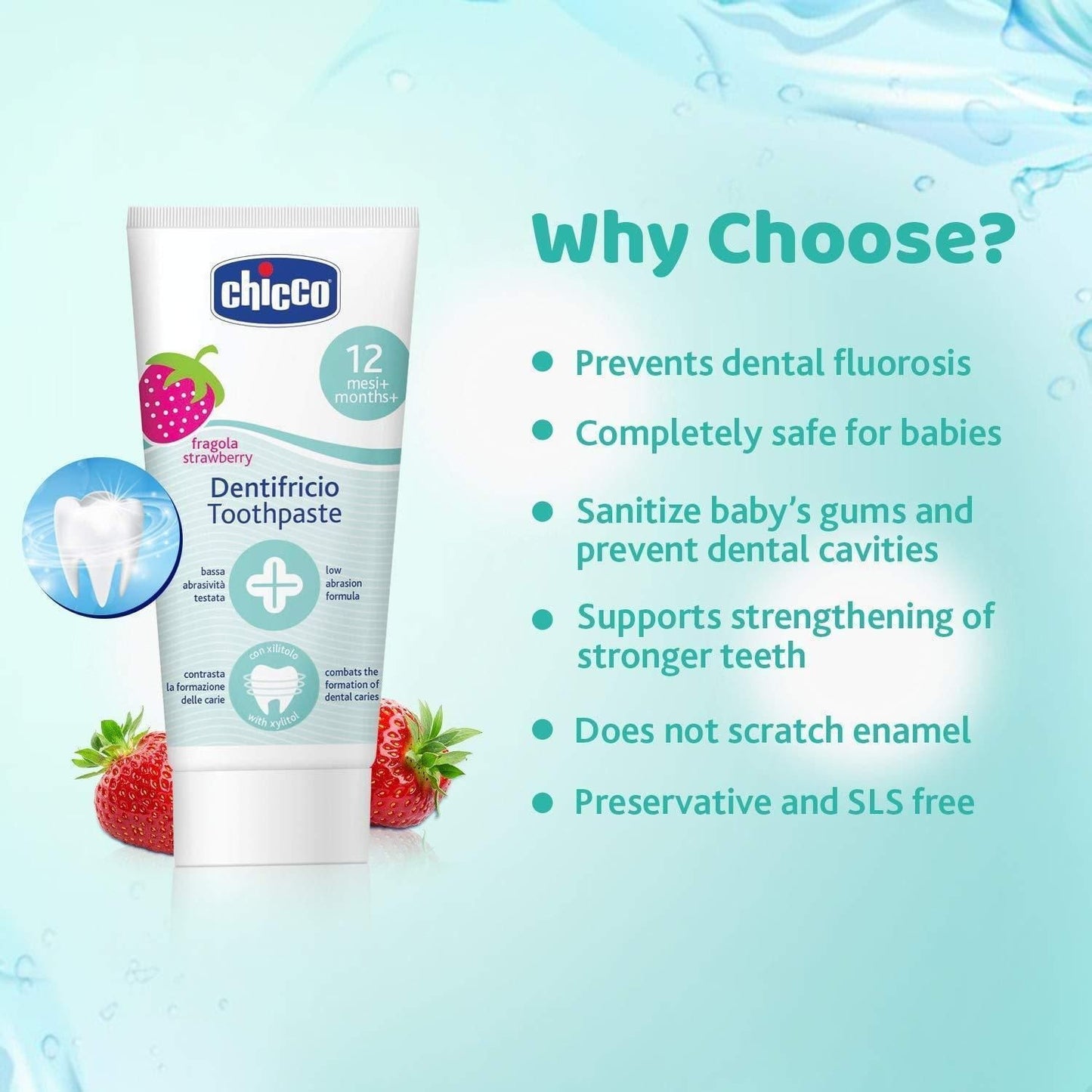 Chicco Toothpaste Strawberry - No Fluoride (12m+) (50gm)